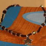 Amethyst Silk Bracelet, Silver Sea Star Charm,..