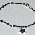 Amethyst Silk Bracelet, Silver Sea Star Charm,..