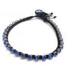 Friendship Bracelet Leather Royal Blue Rhinestone..