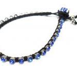 Friendship Bracelet Leather Royal Blue Rhinestone..