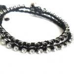 Friendship Bracelet Leather Black Rhinestone Chain..