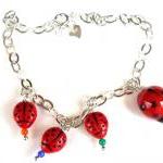 Lady Bug Charm Bracelet Sterling Silver Chain,..
