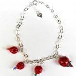 Lady Bug Charm Bracelet Sterling Silver Chain,..