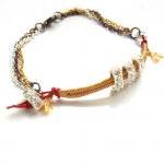 Silk Braided Bracelet, Mix Metal Chain, Red..