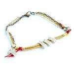Silk Braided Bracelet, Mix Metal Chain, Red..