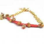 Bracelet Gold Plated Chain Leather Gold Rhinestone..