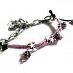 Friendship Bracelet Silk Braid Gunmetal Chain..