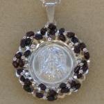 Pendant Medallion Wire Wrapped Black Pearls..
