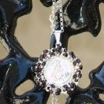 Pendant Medallion Wire Wrapped Black Pearls..