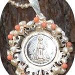 Pendant / Medallion Sterling Silver Coral Pearls...