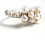 Unique Cocktail Ring, White Pearls Sterling Silver..