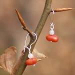 Dangle Earrings Sterling Silver Red Coral..
