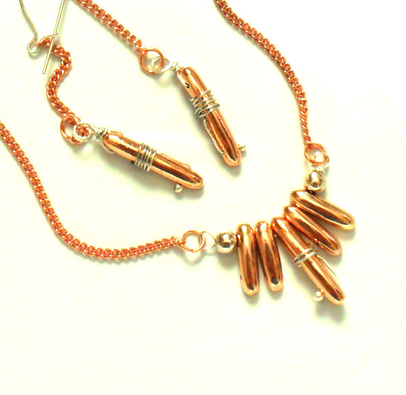 Necklace Sweet Bullets Copper Necklace Earrings Set Sterling Silver Dainty Chain Fashion Metallic Bar 2012 Trends For Her Gift Under 30