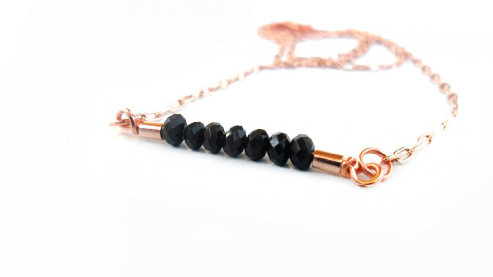 Delicate Everyday Jewelry, Black Crystal Bar, Rose Gold Chain, Simple Necklace, Mother's Day Gift For Her Under 25