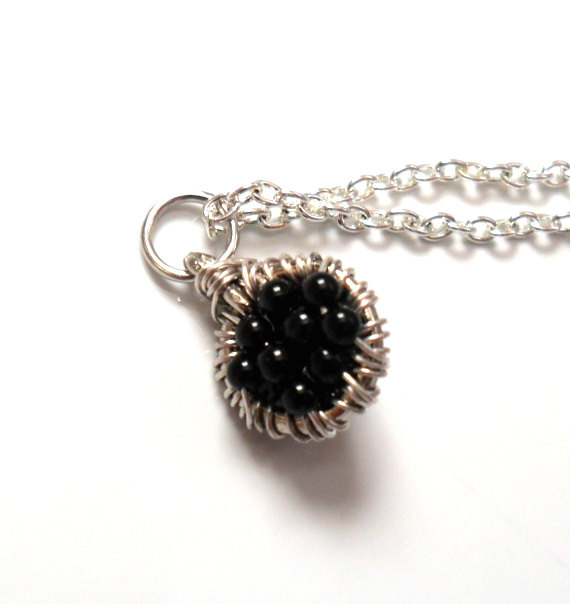 Onyx Capricorn Gemstone Necklace Sterling Silver Pendant Charm -caviar- For Her Under 25
