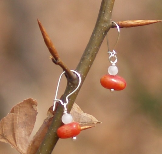 Dangle Earrings Sterling Silver Red Coral Moonstone Valentine's Gift For Her Under 10 Fashion